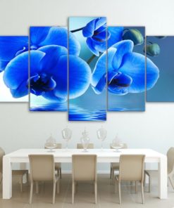Blue Orchid Flower Framed. 5 Piece Canvas. Five Panel. Canvas Art. Wall Art. Home Decor. For Her. For Him. Gift.