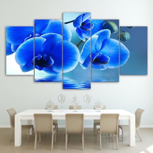 Blue Orchid Flower Framed. 5 Piece Canvas. Five Panel. Canvas Art. Wall Art. Home Decor. For Her. For Him. Gift.