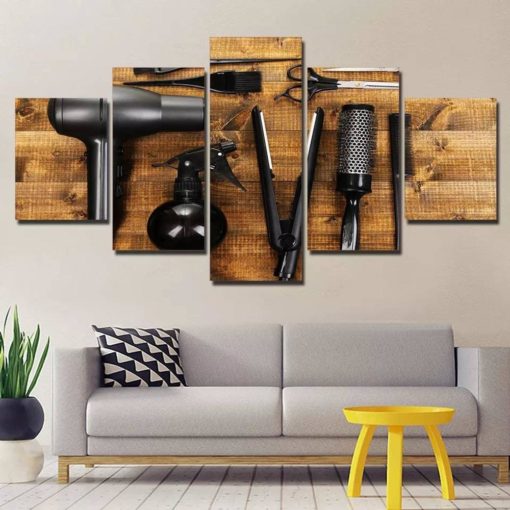 Hair Saloon Wall Decor, Hairstylist, Hair Comb, Hair Dresser Wall Art, Beauty Bar, Canvas Art, 5 panels Set, Artwork For Hair Saloon