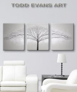 3 Piece Wall Art ORIGINAL PAINTING Three Piece Canvas Art 3 piece Wall Decor Tree Paintings Gray Home Decor Grey Wall Art 48x20