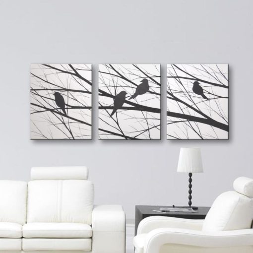 Bird Silhouette Art ORIGINAL PAINTING 3 Piece Wall Art Canvas Art 3 piece Wall Decor Birds Silhouettes Artwork Home Decor 48x20