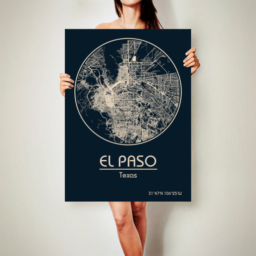 EL PASO Texas CANVAS Map El Paso Texas Poster City Map El Paso Texas Art Print El Paso Texas