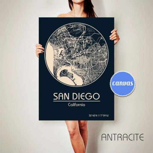 SAN DIEGO California CANVAS Map San Diego California Poster City Map San Diego California Art Print San Diego California