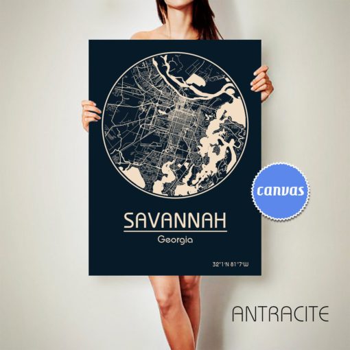 SAVANNAH Georgia CANVAS Map Savannah Georgia Poster City Map Savannah Georgia Art Print Savannah Georgia