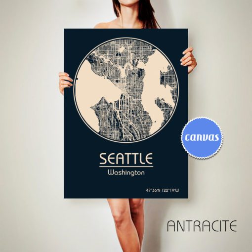 SEATTLE Washington CANVAS Map Seattle Washington Poster City Map Seattle Washington Art Print Seattle Washington