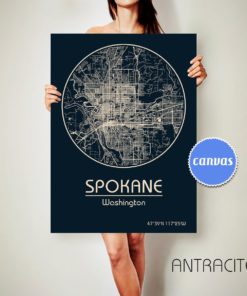 SPOKANE Washington CANVAS Map Spokane Washington Poster City Map Spokane Washington Art Print Spokane Washington