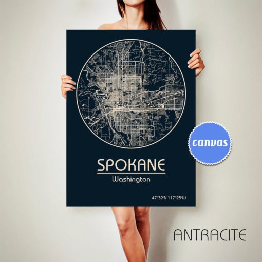 SPOKANE Washington CANVAS Map Spokane Washington Poster City Map Spokane Washington Art Print Spokane Washington