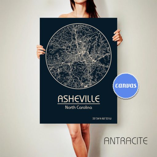 ASHEVILLE North Carolina CANVAS Map Asheville North Carolina Poster City Map Asheville North Carolina Art Print Asheville North Carolina