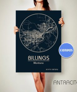 BILLINGS Montana CANVAS Map Billings Montana Poster City Map Billings Montana Art Print Billings Montana poster Billings Montana ArchTravel