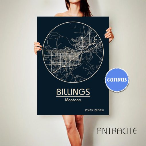 BILLINGS Montana CANVAS Map Billings Montana Poster City Map Billings Montana Art Print Billings Montana poster Billings Montana ArchTravel