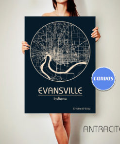 EVANSVILLE Indiana CANVAS Map Evansville Indiana Poster City Map Evansville Indiana Art Print Evansville Indiana