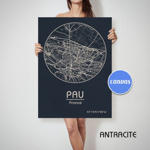 PAU France CANVAS Map Pau France Poster City Map Pau France Art Print Pau France