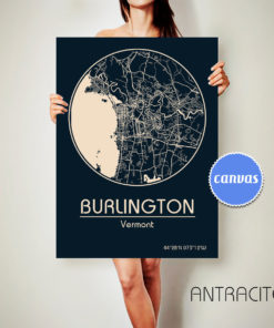BURLINGTON Vermont CANVAS Map Burlington Vermont Poster City Map Burlington Vermont Art Print Burlington Vermont Burlington ArchTravel