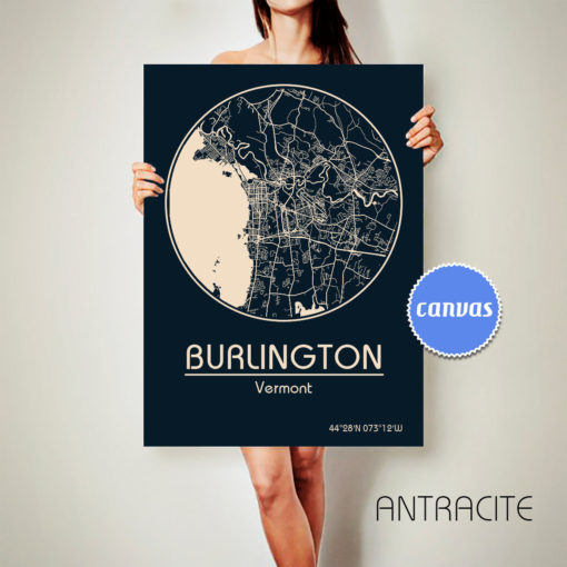 BURLINGTON Vermont CANVAS Map Burlington Vermont Poster City Map Burlington Vermont Art Print Burlington Vermont Burlington ArchTravel