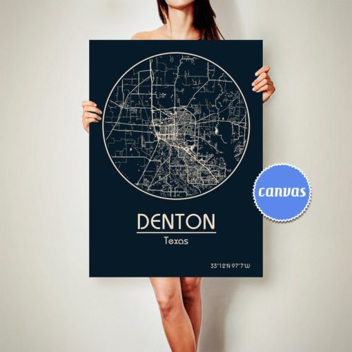 DENTON Texas CANVAS Map Denton Texas Poster City Map Denton Texas Art Print Denton Texas