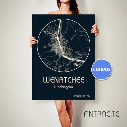 WENATCHEE Washington CANVAS Map Wenatchee Washington Poster City Map Wenatchee Washington Art Print Wenatchee Washington
