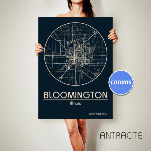 BLOOMINGTON Illinois CANVAS Map Bloomington Illinois Poster City Map Bloomington Illinois Art Print Bloomington Illinois poster ArchTravel