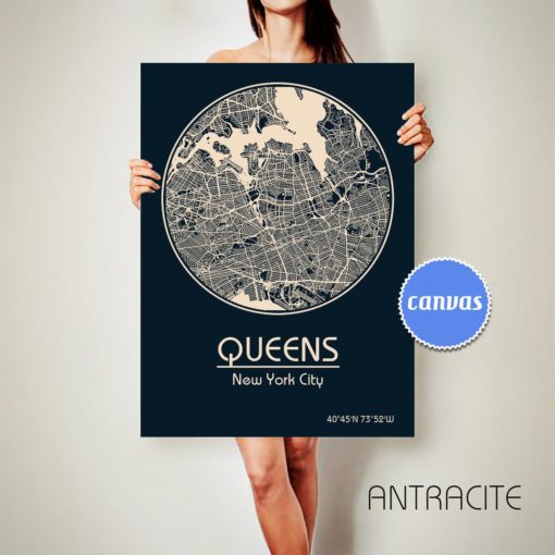 QUEENS New York CANVAS Map Queens New York Poster City Map Queens New York Art Print Queens New York