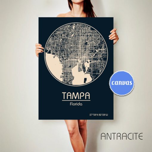 TAMPA Florida CANVAS Map Tampa Florida Poster City Map Tampa Florida Art Print Tampa Florida