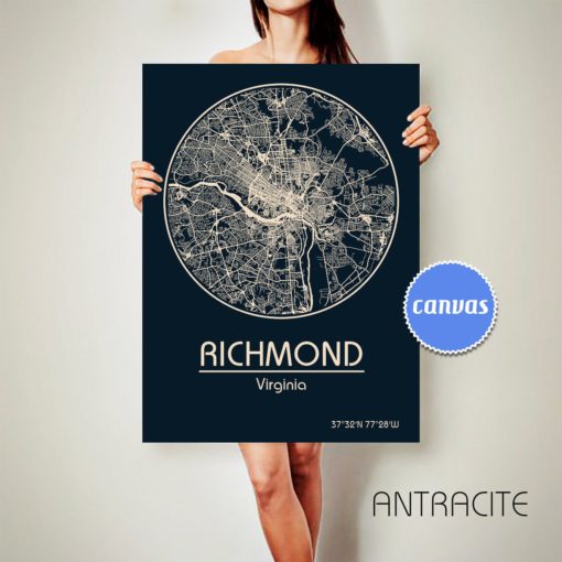 RICHMOND Virginia CANVAS Map Richmond Virginia Poster City Map Richmond Virginia Art Print Richmond Virginia
