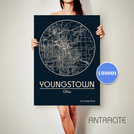 YOUNGSTOWN Ohio CANVAS Map Youngstown Ohio Poster City Map Youngstown Ohio Art Print Youngstown Ohio