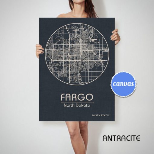 FARGO North Dakota CANVAS Map Fargo North Dakota Poster City Map FARGO North Dakota Art Print Fargo North Dakota