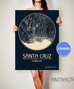 SANTA CRUZ California CANVAS Map Santa Cruz California Poster City Map Santa Cruz California Art Print Santa Cruz California