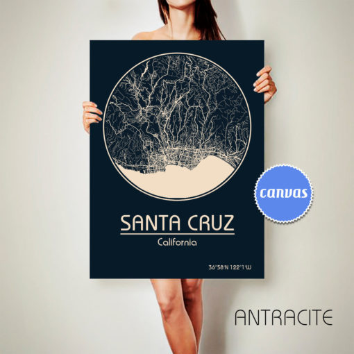 SANTA CRUZ California CANVAS Map Santa Cruz California Poster City Map Santa Cruz California Art Print Santa Cruz California
