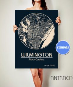 WILMINGTON North Carolina CANVAS Map Wilmington North Carolina Poster City Map Wilmington North Carolina Art Print Wilmington