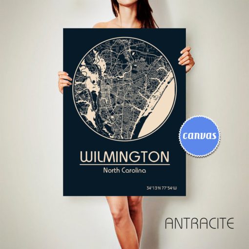 WILMINGTON North Carolina CANVAS Map Wilmington North Carolina Poster City Map Wilmington North Carolina Art Print Wilmington