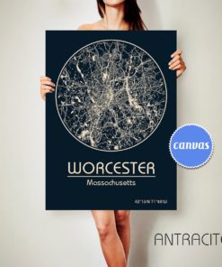 WORCESTER Massachusetts CANVAS Map Worcester Massachusetts Poster City Map Worcester Massachusetts Art Print Worcester Massachusetts