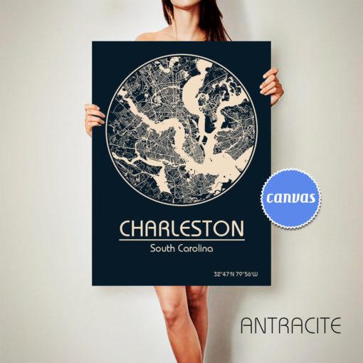 CHARLESTON South Carolina CANVAS Map Charleston South Carolina Poster City Map Charleston South Carolina Art Print Charleston