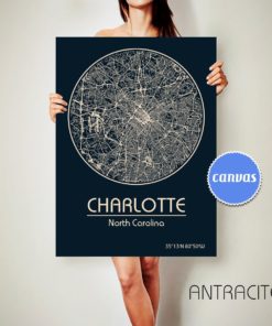 CHARLOTTE North Carolina CANVAS Map Charlotte North Carolina Poster City Map Charlotte North Carolina Art Print Charlotte