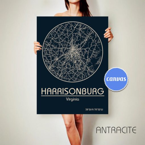 HARRISONBURG Virginia CANVAS Map Harrisonburg Virginia Poster City Map Harrisonburg Virginia Art Print Harrisonburg Virginia