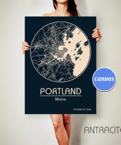 PORTLAND Maine CANVAS Map Portland Maine Poster City Map Portland Maine Art Print Portland Maine