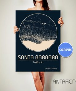 SANTA BARBARA California CANVAS Map Santa Barbara California Poster City Map Santa Barbara California Art Print Santa Barbara California