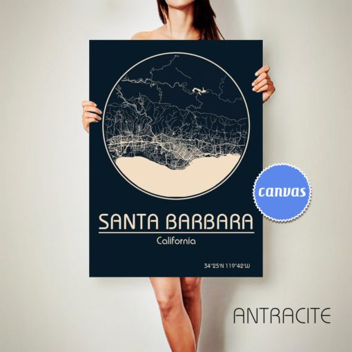 SANTA BARBARA California CANVAS Map Santa Barbara California Poster City Map Santa Barbara California Art Print Santa Barbara California