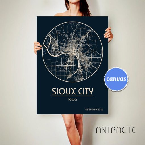 SIOUX CITY Iowa CANVAS Map Sioux City Iowa Poster City Map Sioux City Iowa Art Print Sioux City Iowa