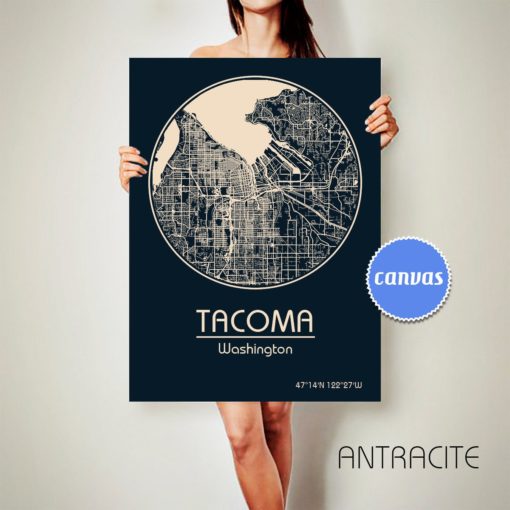 TACOMA Washington CANVAS Map Tacoma Washington Poster City Map Tacoma Washington Art Print Tacoma Washington