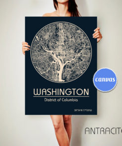 WASHINGTON DC CANVAS Map Washington District Columbia Poster City Map Washington Utah Art Print Washington District Columbia