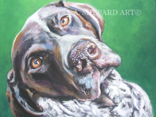 GSP German Shorthaired POINTER dog portrait ART canvas print of LAShepard painting 12x16""""