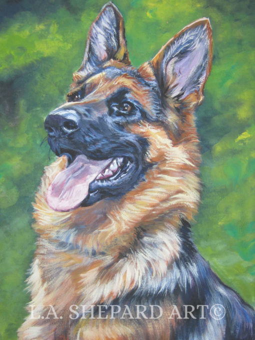 GSD German Shepherd dog art PORTRAIT canvas PRINT of LAShepard painting 12x16"" alsatian dog""