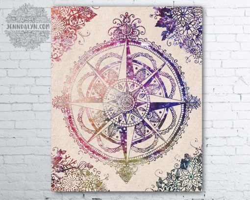 compass rose canvas print - pink purple - travel wall art - compass rose wall art - travel canvas prints - compass rose art print Voyager II