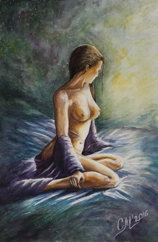 Erotic art print on canvas Female nudity print of painting print Naked woman print art Erotic decor watercolor print Nude print Giclee print