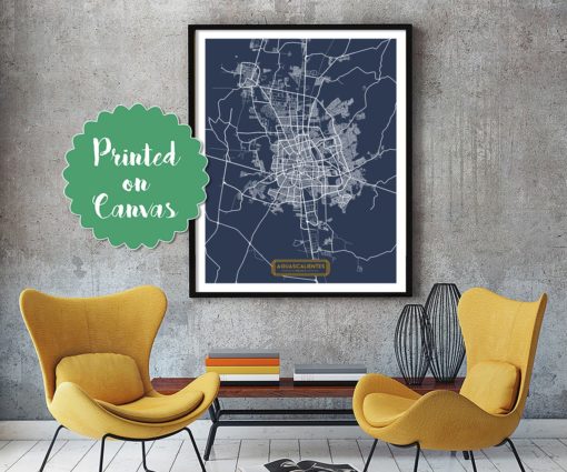 AGUASCALIENTES Mexico CANVAS Large Art City Map Aguascalientes Mexico Art Print poster map art jt JackTravelMap