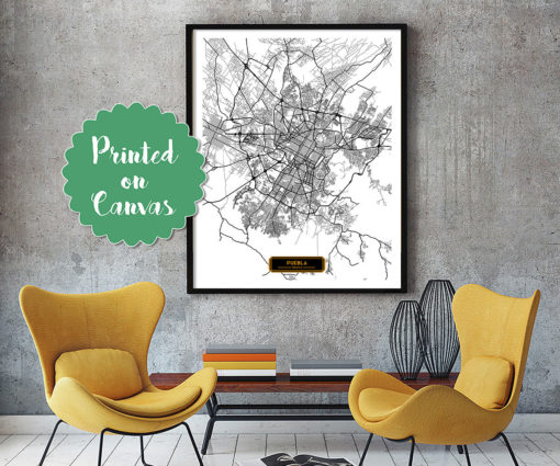 PUEBLA Mexico CANVAS Large Art City Map Puebla Mexico Art Print poster map art jt Hapava