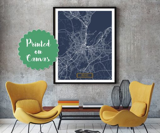 BELFAST UK CANVAS Large Art City Map Belfast United Kingdom Art Print poster map art jt Wall Art Home Decor Hapava