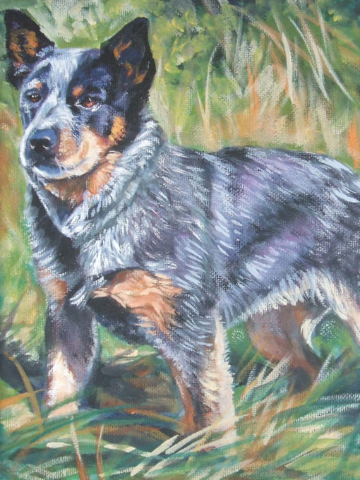 Australian Cattle Dog blue heelerdog art CANVAS print of L.A.Shepard painting 12x16