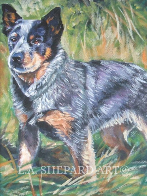 Australian CATTLE DOG art canvas PRINT of Blue Heeler painting by LAShepard 8x10