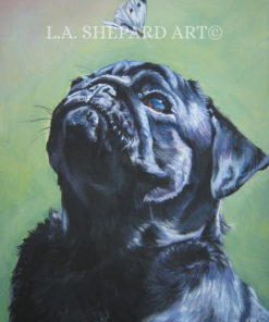black PUG dog ART portrait canvas PRINT of LAShepard painting 12x16""""